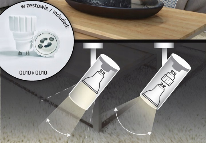 REFLEKTOR GU10 NA SZYNĘ 3FAZY BLACK-2 KĄTY ŚWIATŁA