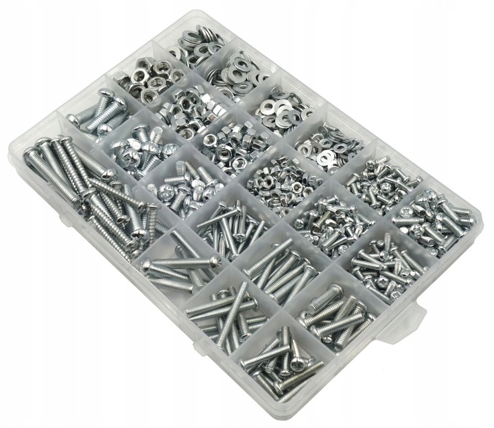 ZESTAW ŚRUBEK ŚRUB I NAKRĘTEK 1100szt W PUDEŁKU ŚRUBKI NAKRĘTKI M3 M4 M5 M6