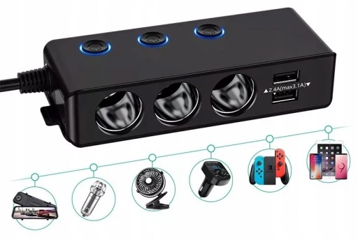 ROZDZIELACZ ZAPALNICZKI WOLTOMIERZ ŁADOWARKA USB 12V-24V QC 3.0