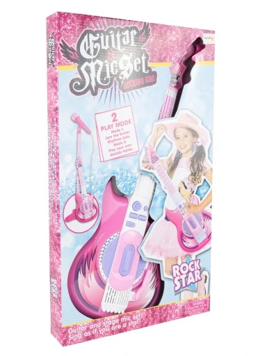 GITARA ELEKTRYCZNA ROCKOWA Z MIKROFONEM NA STATYWIE KARAOKE DLA DZIECI