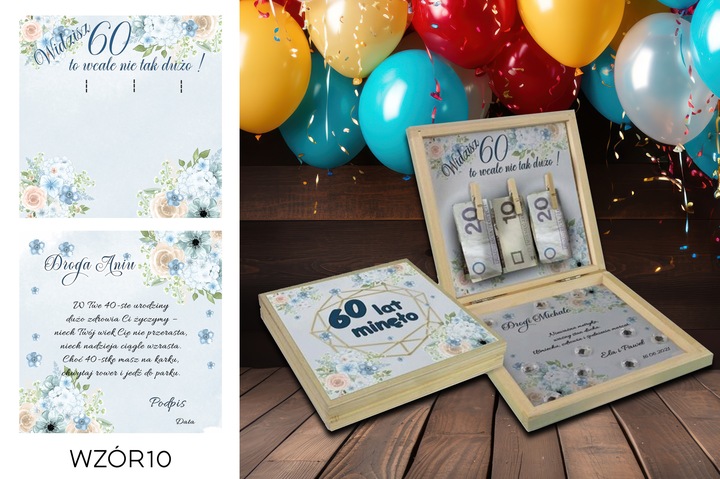 PREZENT NA 60 URODZINY PUDEŁKO Z ŻYCZENIAMI