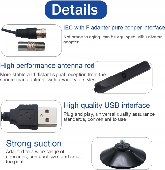 MAŁA CYFROWA ANTENA TV TELEWIZYJNA WEWNĘTRZNA DVB-T2 WZMACNIACZ SYGNAŁU