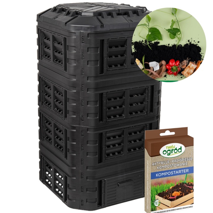 KOMPOSTOWNIK OGRODOWY 1260 L DUŻY CZARNY MODUŁOWY GRATIS AKTYWATOR KOMPOSTU