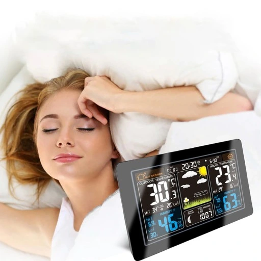 BEZPRZEWODOWA STACJA POGODY LCD POGODOWA HIGROMETR BAROMETR DCF + CZUJNIK