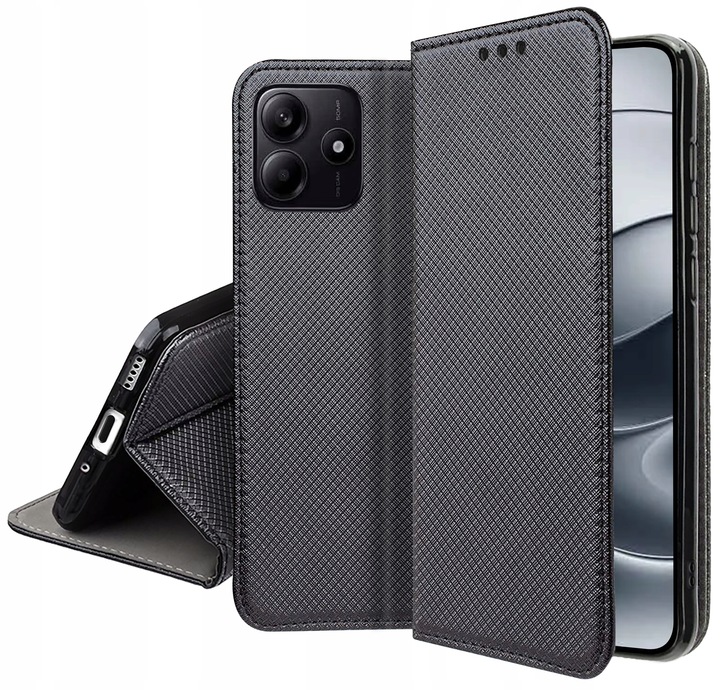 Etui z klapką do Xiaomi Redmi Note 14 5G Zamykane Czarne Futerał + Szkło 9H