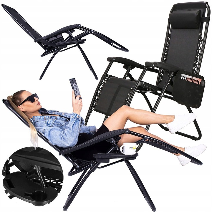 LEŻAK OGRODOWY PLAŻOWY FOTEL SKŁADANY ZERO GRAVITY TURYSTYCZNY KRZESŁO 2w1