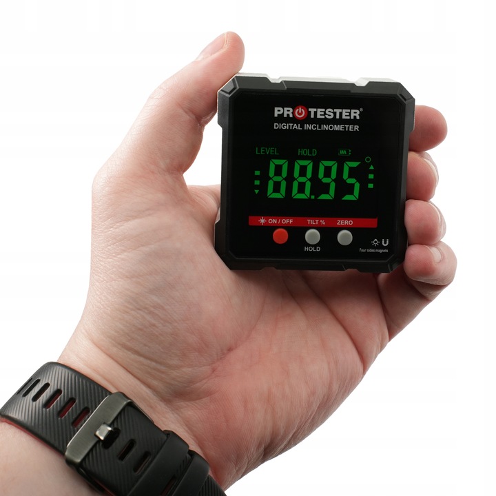 KĄTOMIERZ LASEROWY 4х90° CYFROWY POZIOMICA Z MAGNESEM INKLINOMETR