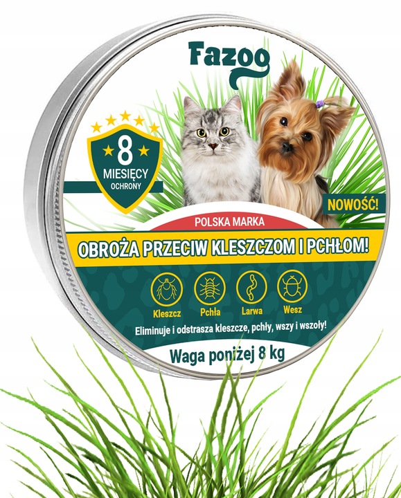 OBROŻA NA KLESZCZE i Pchły dla Psa Kota Antykleszczowa 8 Miesięcy