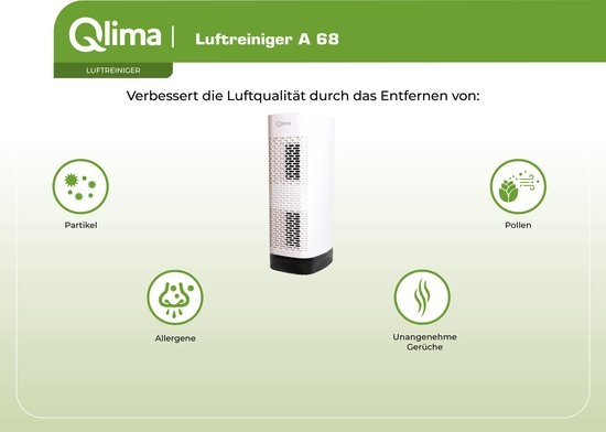 DUZY Oczyszczacz powietrza Qlima A 68 - Jonizator - Światło UV HEPA
