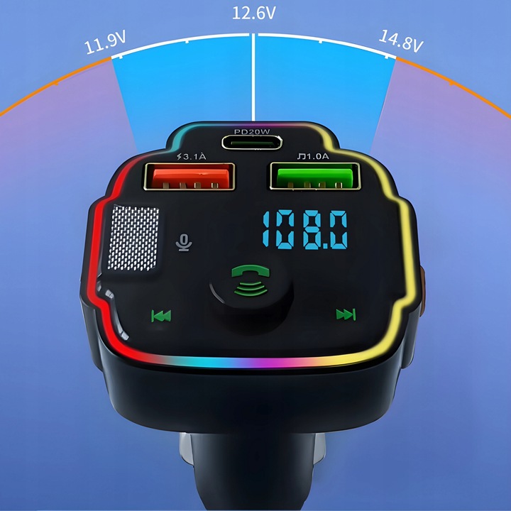 TRANSMITER SAMOCHODOWY BLUETOOTH FM 2X USB TRANSMITER WIELOFUNKCYJNY