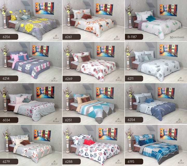 Pościel ELWAY 200x220 Bawełna Satynowa NOWE WZORY miękka dwustronna