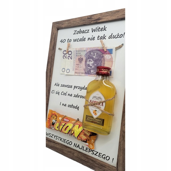 PREZENT NA 30 40 50 60 70 URODZINY RAMKA tabliczka grawer Duża ciemny