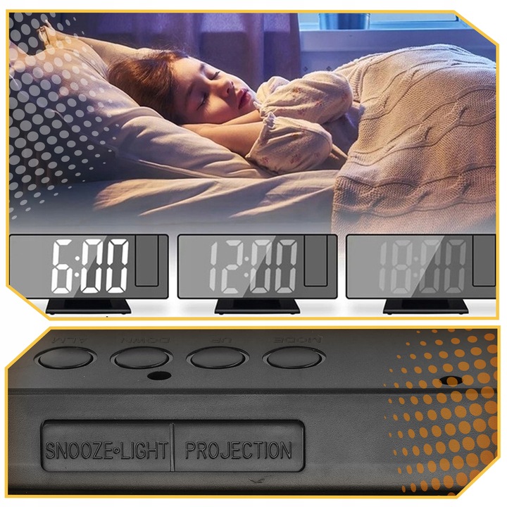 ZEGAR Budzik ELEKTRONICZNY z projektorem LED cyfrowy LUSTRO TERMOMETR 4w1