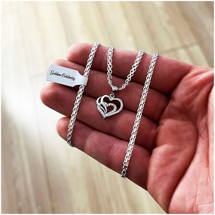 SREBRNY ŁAŃCUSZEK Z SERDUSZKIEM 925 BISMARK DLA KOBIETY + DEDYKACJA GRATIS