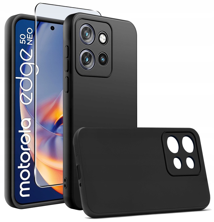 Etui do Motorola Moto EDGE 50 Neo silikonowe MATOWE CZARNE + Szkło ochronne