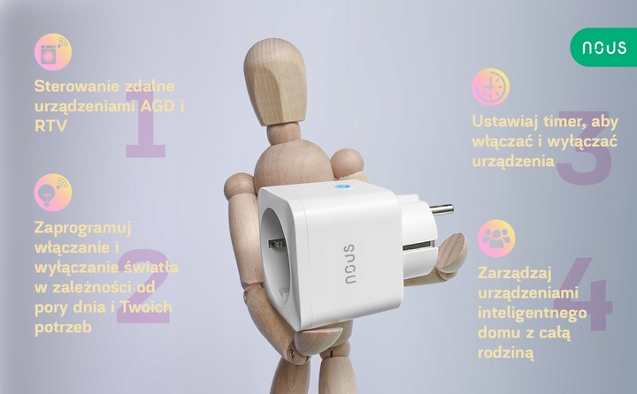 Inteligentne gniazdko WiFi NOUS A7 TUYA WATOMIERZ PROGRAMATOR TIMER 16A