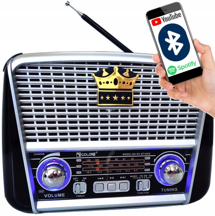 RADIO RETRO PRZAENOŚNE KUCHENNE SOLAR BLUETOOTH AKUMULATOR USB