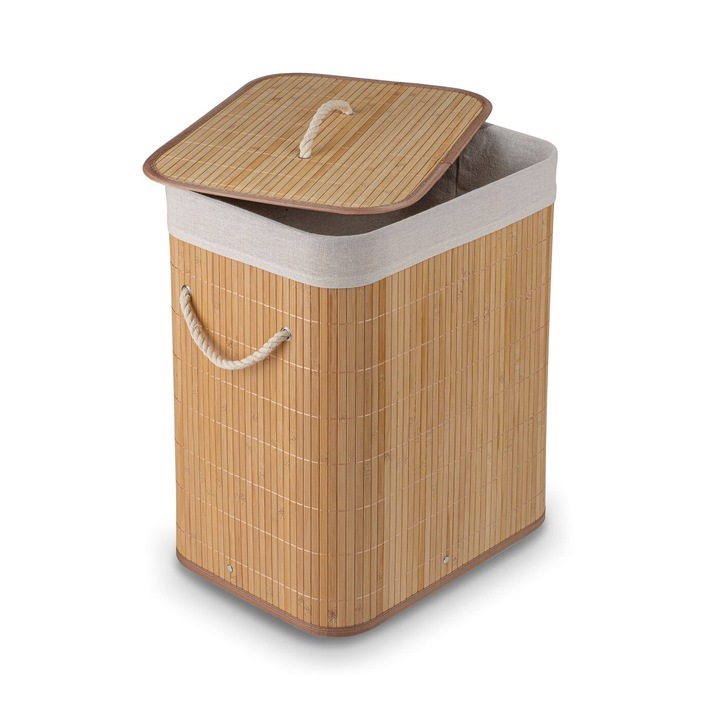 KOSZ na PRANIE Pojemnik na ZABAWKI BAMBUSOWY z POKRYWĄ Tadar 42x32x50 cm