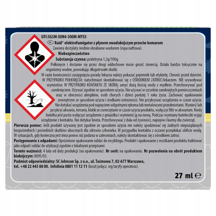 RAID ELEKTROFUMIGATOR OWADOBÓJCZY NA KOMARY BEZPIECZNY DLA DZIECI OD 1