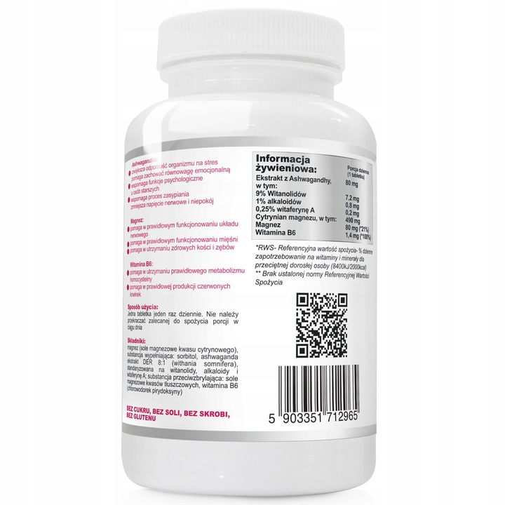 STRES ZMĘCZENIE Ashwagandha + Magnez + Wit B6 120t