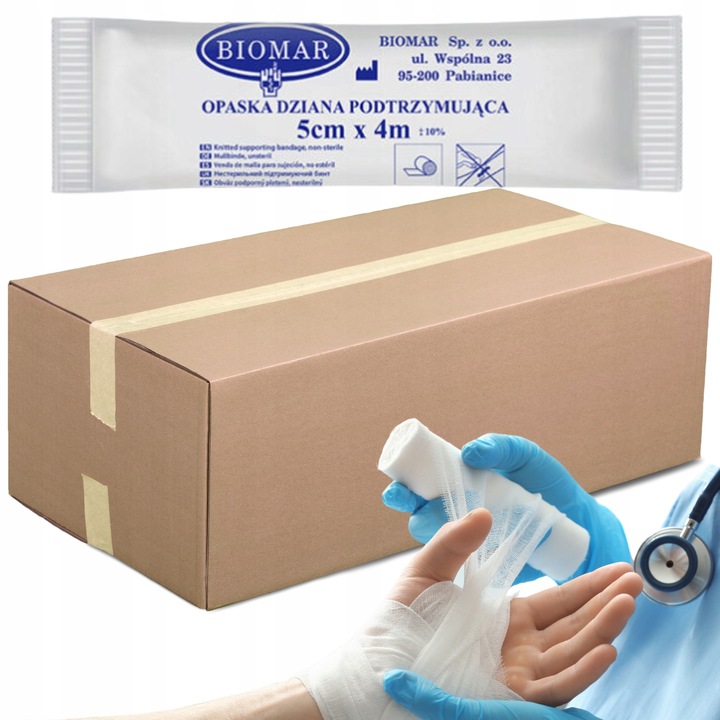 250x BANDAŻ OPATRUNKOWY OPASKA DZIANA PODTRZYMUJĄCA 5cm x 4m BIOMAR PE
