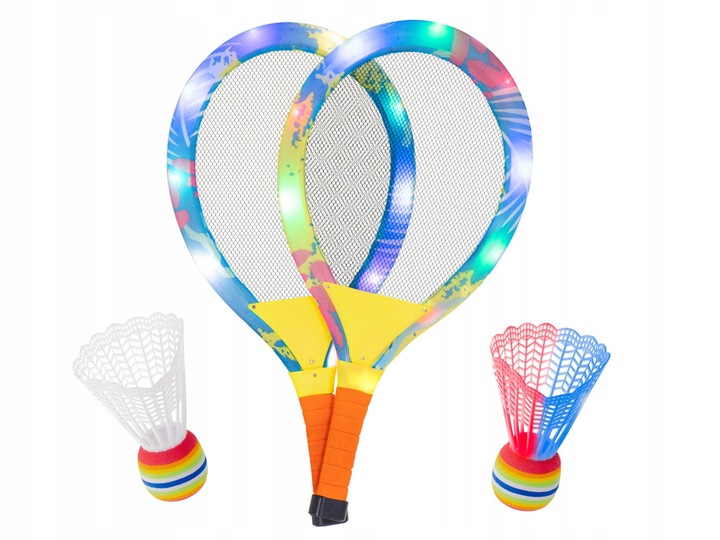 RAKIETKI PALETKI BADMINTON ŚWIECĄCE LED + LOTKI