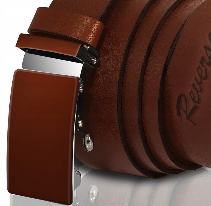 REVERSE PASEK SKÓRZANY MĘSKI DO SPODNI AUTOMAT BRĄZOWY SKÓRA NATURALNA 100