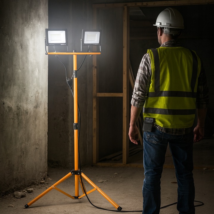 Halogen LED Statyw Budowlany Naświetlacz 2X 60W Zestaw Stojak RIWALL