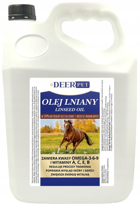 NATURALNY OLEJ LNIANY DLA KONI Świeży DEER PET 5L