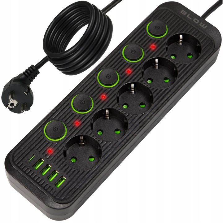 PRZEDŁUŻACZ LISTWA ZASILAJĄCA ŁADOWARKA 4x USB 5 GNIAZD 5m USB TYP-C