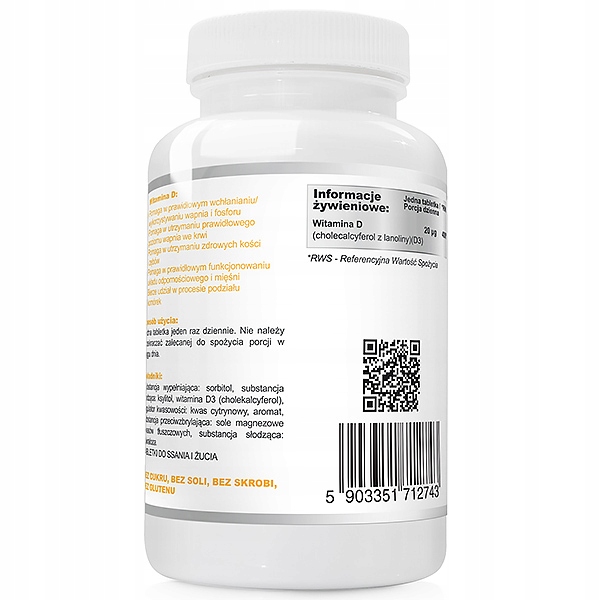 WITAMINA D3 800IU 20µg DLA DZIECI DO SSANIA 120tab