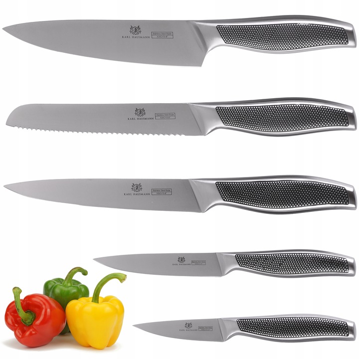 ZESTAW KOMPLET 5 noży kuchennych STALOWE OSTRE NOŻE nóż szefa kuchni STAL