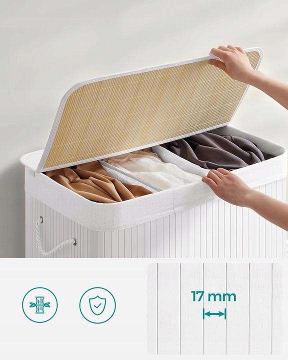 Kosz wolnostojący na pranie na bieliznę 150l biały bambusowy