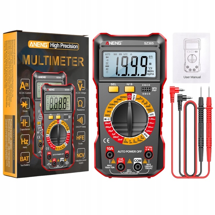 MULTIMETR RĘCZNY MIERNIK CYFROWY NAPIĘCIA PRĄDU INTELIGENTNY POMIAR I