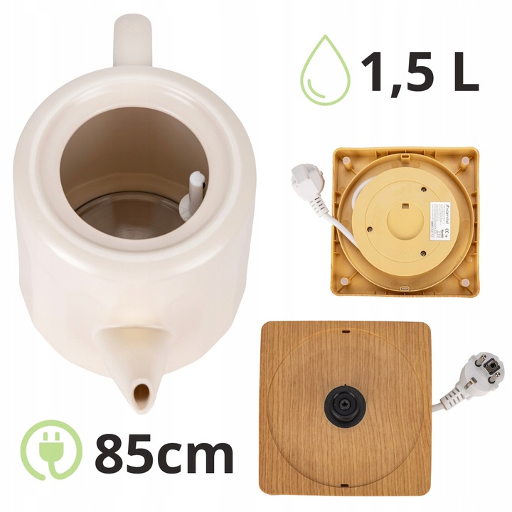CZAJNIK ELEKTRYCZNY BEZPRZEWODOWY CERAMICZNY KAMILLE 1500 W 1,5 L