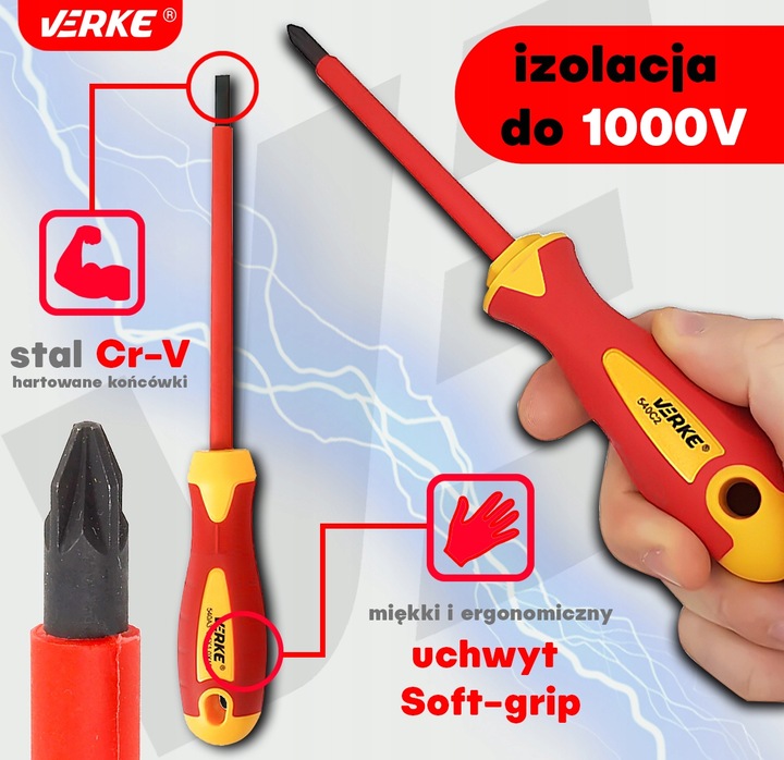 ZESTAW WKRĘTAKÓW WKRĘTAKI ŚRUBOKRĘTY IZOLOWANE DLA ELEKTRYKA 1000V 7