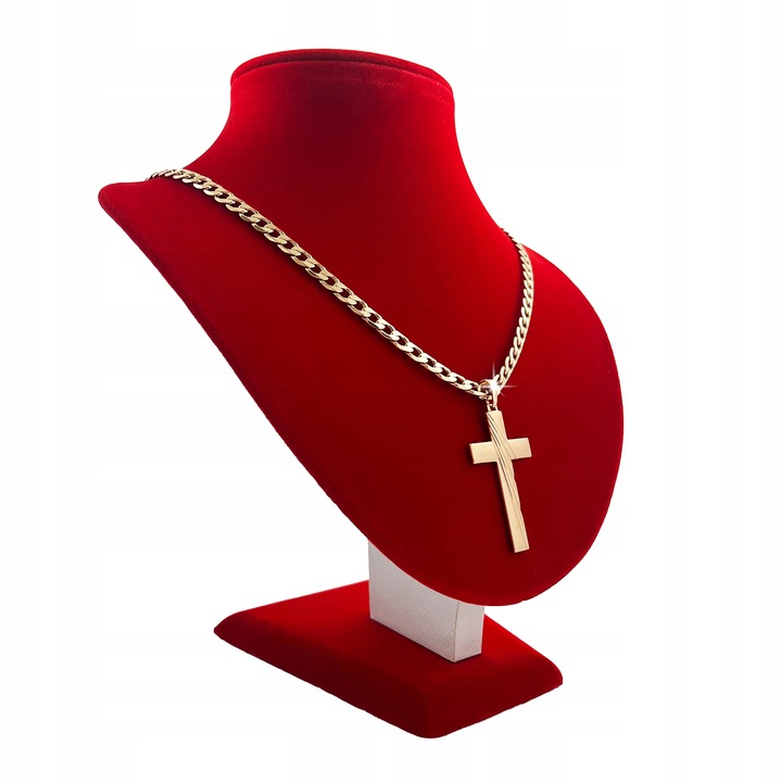 GRUBY ZŁOTY ŁAŃCUCH PANCERKA + KRZYŻYK 18K 50CM+GRATISY / PREZENT DLA NIEGO