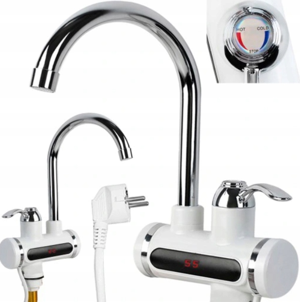 ELEKTRYCZNY PRZEPŁYWOWY PODGRZEWACZ WODY 3000 LCD GRZAŁK NADUMYWALKOWY KRAN