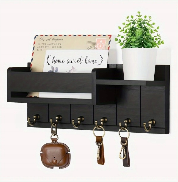 DREWNIANY WIESZAK ŚCIENNY NA UBRANIA KLUCZE DO PRZEDPOKOJU PÓŁKA