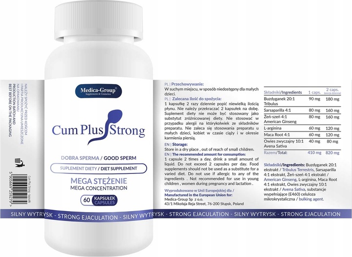 SUPLEMENT DIETY CUM PLUS STRONG WIECEJ NASIENIA LEPSZY SMAK SPERMY
