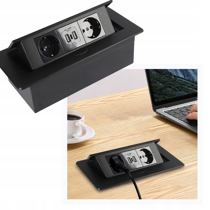 GNIAZDO CHOWANE W BLAT NABLATOWE + 2 USB CZARNE