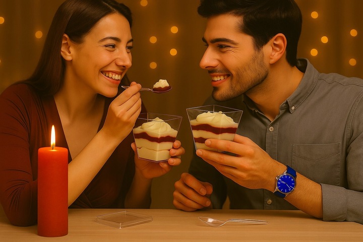 Pucharki plastikowe do deserów przekąsek 200ml z pokrywką i łyżeczką