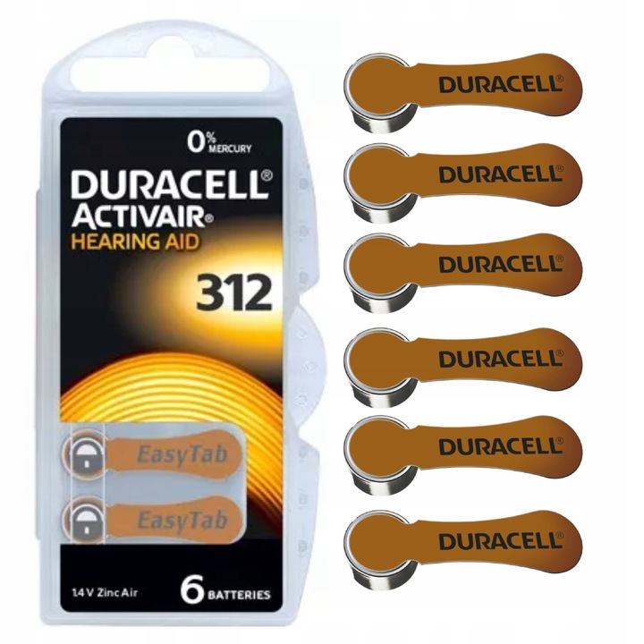 30x Duracell Activair DA312 - bateria do aparatów słuchowych, brązowe