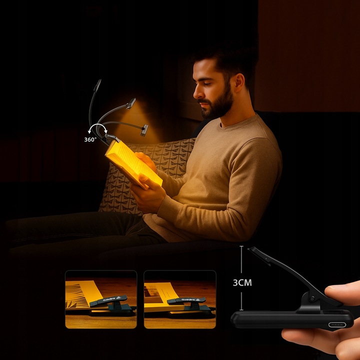 Lampka do czytania książek bezprzewodowa z 24 LED, obracana elastyczna