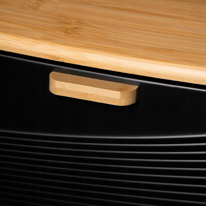 DUŻY CHLEBAK METALOWY Z DESKĄ POJEMNIK NA PIECZYWO CHLEB CZARNY BAMBUSOWY