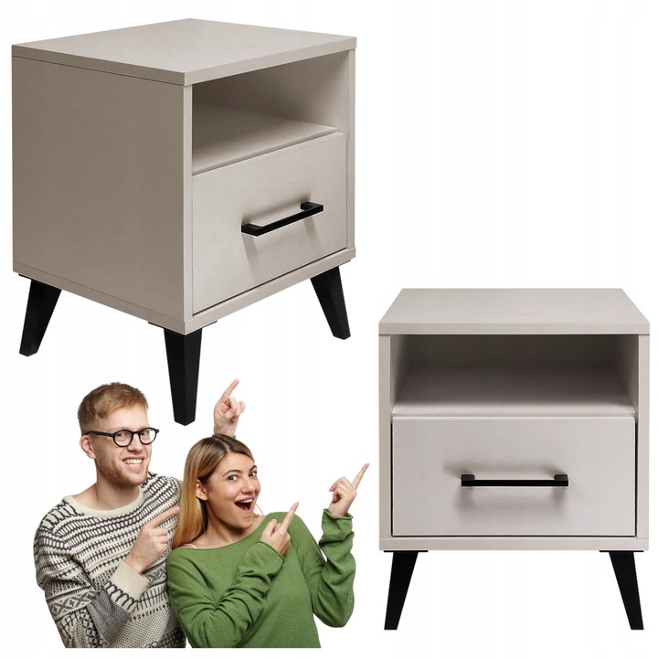 SZAFKA NOCNA KASZMIR BEŻOWY STOLIK NOCNY SZUFLADA LED Z PÓŁKĄ DO