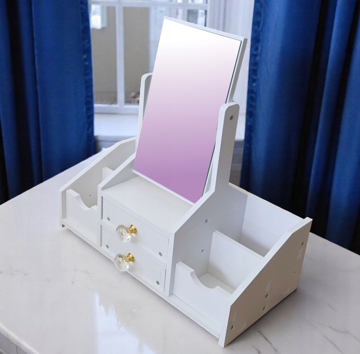 TOALETKA Z LUSTREM ORGANIZER PRZYBORNIK NA BIURKO DO MAKIJAŻU