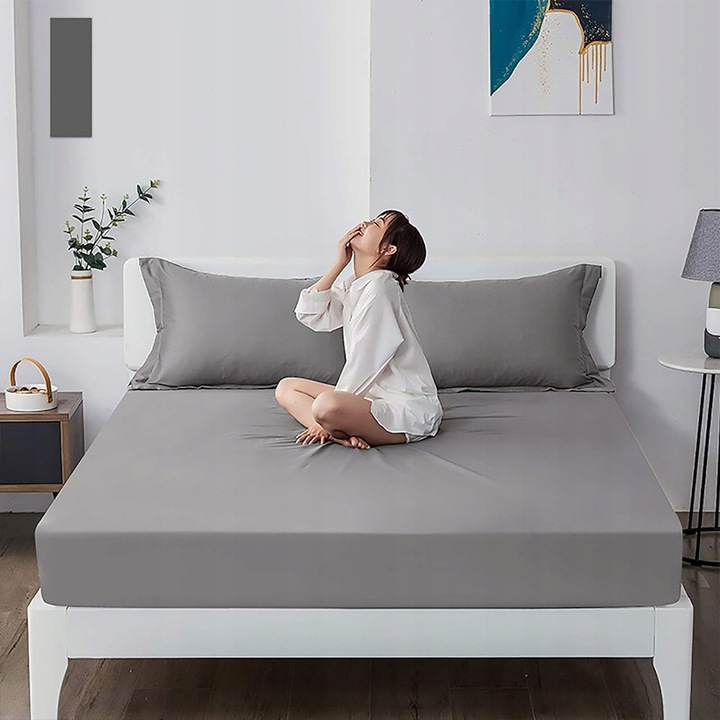 Bawełniane Prześcieradło z Gumką 160x200 Miękkie Kolor Jasnoszary