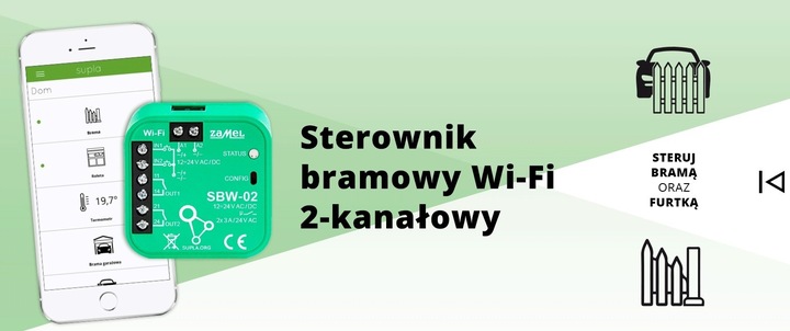 Sterownik 2 wejścia bramy furtki WI-FI SUPLA ZAMEL SBW-02