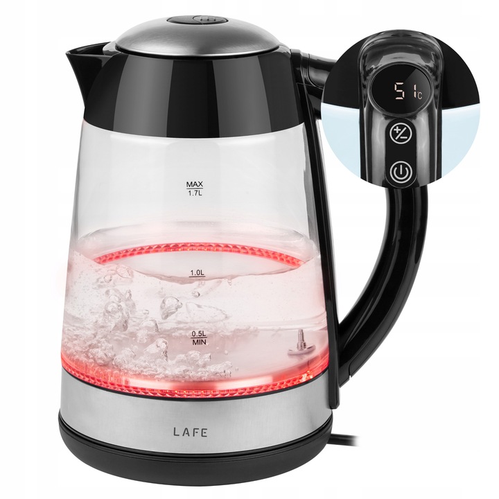 CZAJNIK ELEKTRYCZNY BEZPRZEWODOWY 1,7l 2200W SZKLANY LED REGULACJA